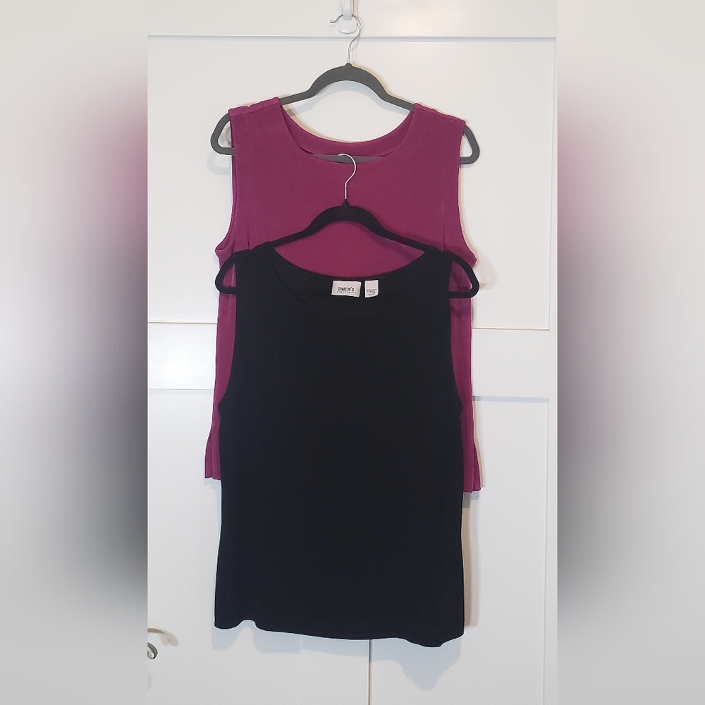 Chico's Travelers Vintage Sleeveless Tops Lot Of 2 Size XL/ 3 Made In USA Black